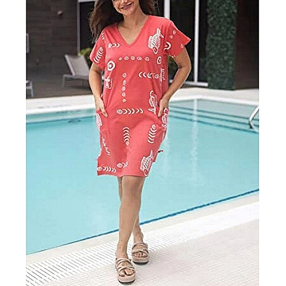 BLUE SHARK Fish Print Shift Tunic Dress EUC - Picture 11 of 12